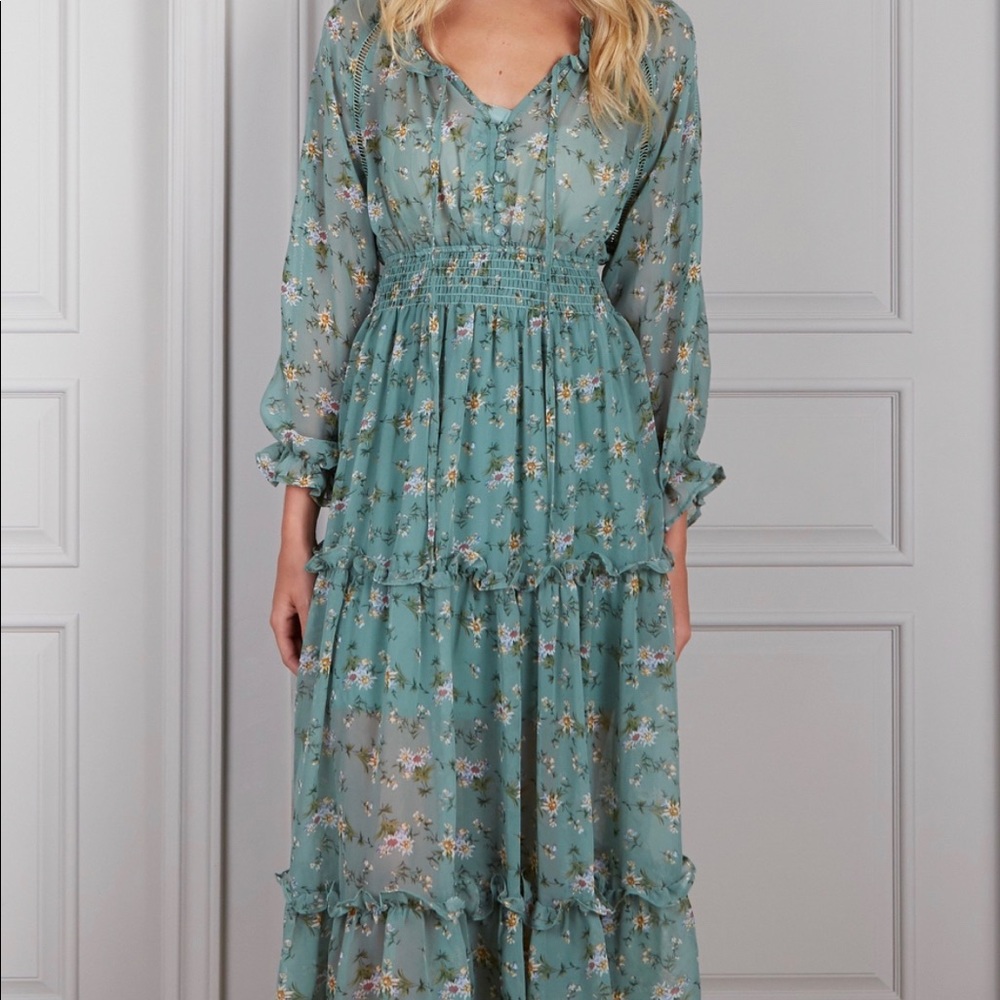 Senlis Helene tiered long sleeve ruffle dress